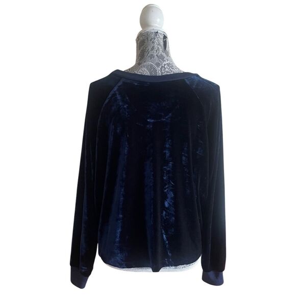 Rdi Crushed Velvet Tie Front Top Pullover Navy Blue Size Small - Picture 4 of 9